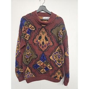 Needleworks Sweater Womens Small Brown Geometric Beaded Embroidered Knit Boho